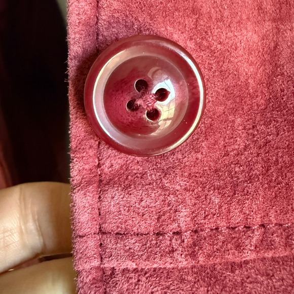 Burgundy 100% Leather Suede Trench Coat Jacket Small Denim & Co Academia Boho - Picture 7 of 16